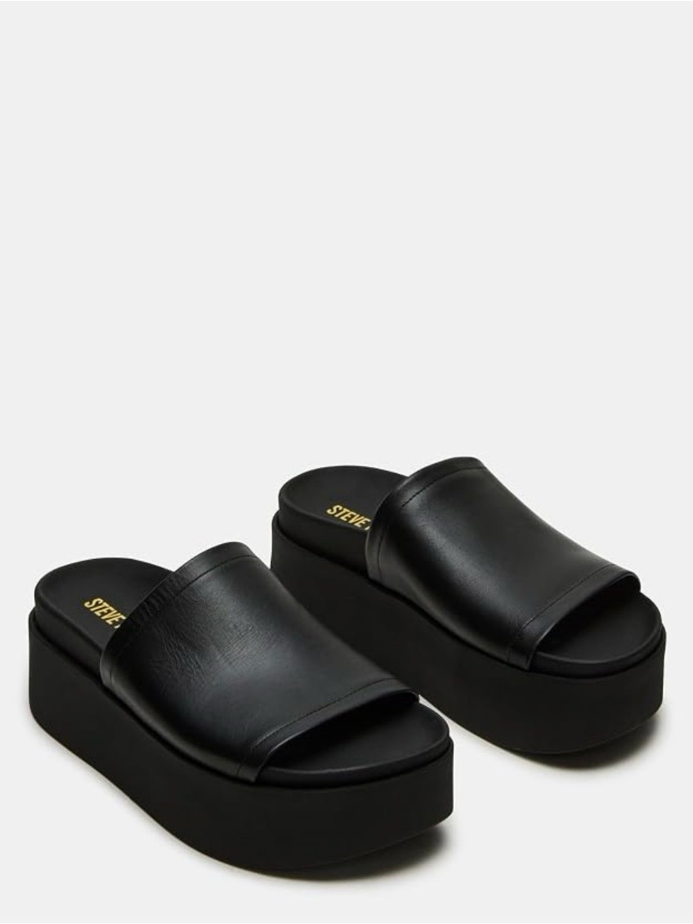 Steve Madden Black Platform Slide Mules